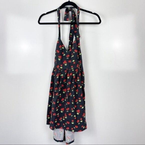 Urban Outfitters Mamie Linen Cherry Print Halter Mini Dress Pin Up Size Small - Picture 3 of 12